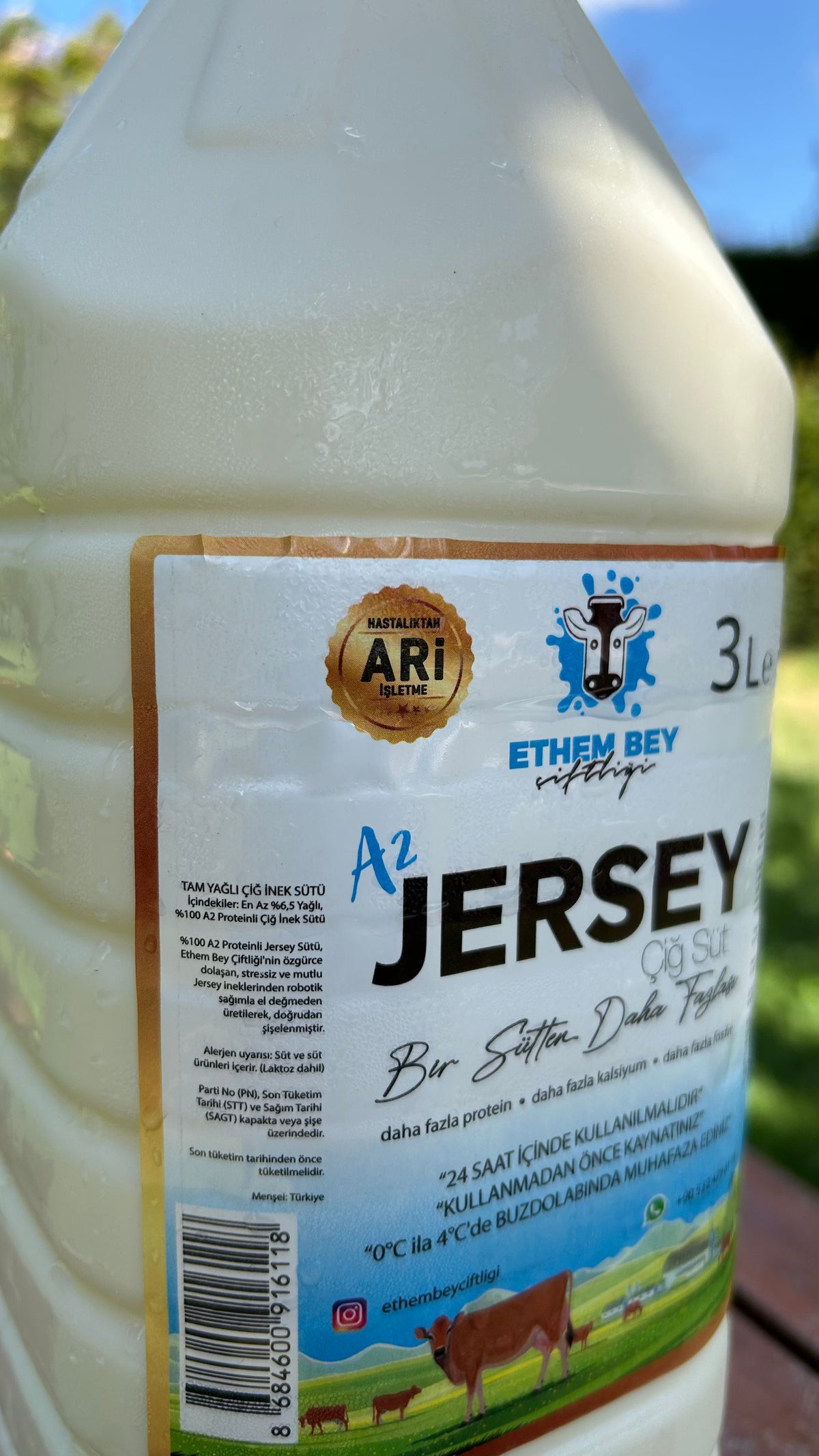 Doğal Çiğ Jersey İnek Sütü (3 Lt)